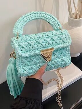 Macy's Mint Crochet Top-Handle Mini Bag with Gold Hardware